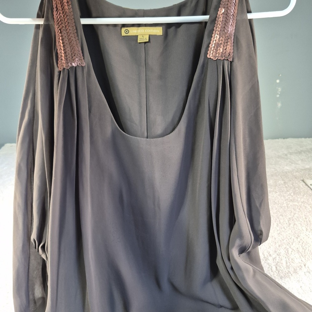 Limited Edition Brown Shift Dress Sz Large -Sequin Strap Side Zip
